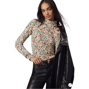 dolan Floral Smocked Top in Cream, Peach & Teal